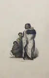 George French Angas, A Woman and her Sons of Nga Ti Toa Tribe from New Zealanders Illustrated, hand-coloured engraving