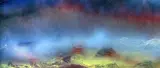 Jj Roche, Red Landscape, Canterbury, oil on board in artist's wooden frame