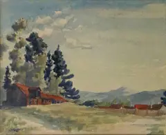 Old Barns by Colin Nicholls, watercolour, offered Apr 2022