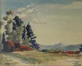 Colin Nicholls, Old Barns, watercolour