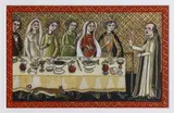 Patricia Payne, Medieval Banquet, oil and gold leaf on paper