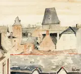 John Castle, Over the Rooftops, ink and watercolour on board
