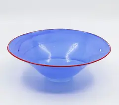 Garry Nash, Fruit bowl, blue blown glass with red detailed rim