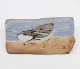 Peter Oxborough, Ceramic plaque, depicting a boat on the shore