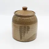 Hillside Pottery, Lidded crock, stoneware with salt glaze in caramel and beige hues
