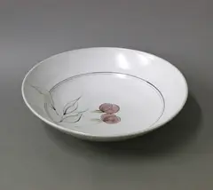 Large bowl by Peter Collis, glazed ceramic painted with leaves and apples, sold Apr 2022