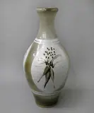 Peter Collis, Large floor baluster vase, glazed stoneware decorated with gestural floral panels reserved on a grey ground