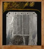 Black Window by Ralph Hotere, acrylic on board and burnished steel in villa window frame, sold Apr 2022