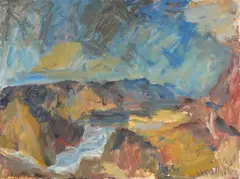 Taramakau by Toss Woollaston, oil on board, sold Apr 2022