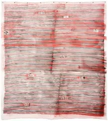 John Pule, Fakaue kehe tau monunia haau, acrylic on unstretched canvas