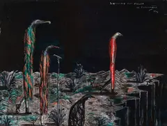 Bill Hammond, Watching for Buller, acrylic and metallic pigment on canvas
