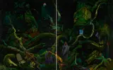 Andrew McLeod, Forest with Chair, oil on canvas, diptych