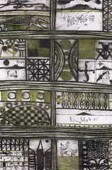 Nofo fano by John Pule, acrylic and ink on canvas, sold Dec 2021