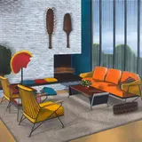 Graham Fletcher, Untitled (Clubs, Basket, Beater and Feather Helmet), acrylic on canvas