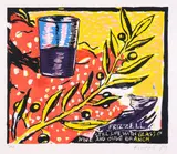 Dick Frizzell, Still Life with Glass of Wine and Olive Branch