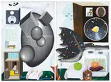 Andrew McLeod, Observing Young Woman’s Dress Sense, silkscreen, oil, gouache, and graphite on canvas, diptych