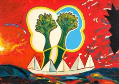 Pat Hanly, Pacific Hope Vessel, oil and enamel on board