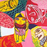 Jennifer Dolezel, Welcoming in all Sorts of Happiness, mixed media on linen mounted to board