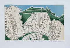 Mount Eden Landscape by Claudia Pond Eyley, screenprint, 44/106, sold Nov 2021