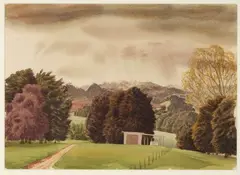 Ernest Mervyn Taylor, Landscape with Shed, watercolour