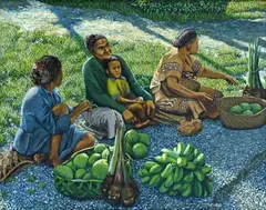 Mark Cross, At the Market, oil on board