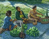 Mark Cross, At the Market, oil on board