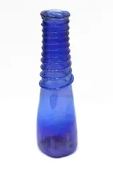 Mel Simpson, Bottle Vase, blown iridescent blue glass with decorative coil to the neck