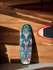 Te Rangitu Netana, Hermès ‘Kawa Ora’ surfboard, fiberglass and resin with dual fins at underside