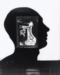 Len Lye, Self-Portrait (With Night Tree), black and white photograph published by the Len Lye Foundation in 2008 from the 1947 original, 73/250