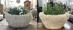 La Formations, Two large De Lune planters, bisque ceramic with sculptural ribbed sides