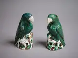 Gladstone Pottery Museum for Recollections Ltd, A pair of glazed stoneware parrots, in the style of Chinese sancai ceramic