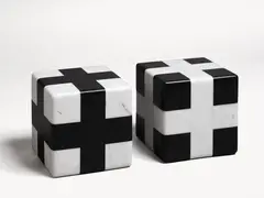 Cornerstones by John Edgar, black granite (India) and white marble (Italy), two parts, sold Nov 2021