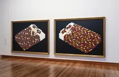 Ayesha Green, All of my Lovers are Immigrants (Smooth my Pillow), acrylic on canvas, diptych
