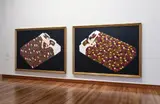 Ayesha Green, All of my Lovers are Immigrants (Smooth my Pillow), acrylic on canvas, diptych