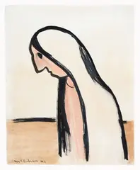 Colin McCahon, Marge as the Virgin Mary in the Maitai Valley, watercolour and ink and wash on paper