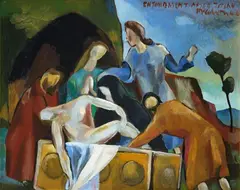 Colin McCahon, Entombment after Titian, oil on board