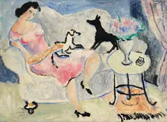 Christopher Wood, Woman with Dogs, oil on canvas