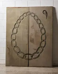 Denis O’Connor, The blindness of history in my eyes / The blindness of history in my hands / The blindness of history in my name, carved slate, two panels
