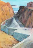 Doris Lusk, The Embankment, acrylic and coloured pencil on canvas laid onto board