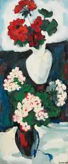 Doris Lusk, Geraniums, oil on board