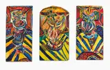 Philip Clairmont, The Axis of Vases, oil and mixed media on board, triptych