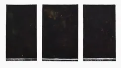 Colin McCahon, Comet (F1, F2, F3), synthetic polymer paint on jute canvas, triptych