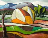 Charles Herbert Smales Tole, Haystacks, oil on board