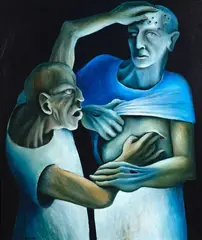 Doubting Thomas by Michael Smither, oil on board, offered Aug 2021