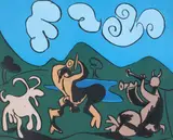 Two Satyrs and Goat by Pablo Picasso, linocut, sold Mar 2021
