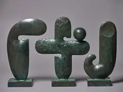 Soft Geometric in Three Parts by Paul Dibble, cast bronze, three parts, sold Mar 2021