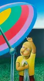 Michael Smither, Thomas with Beach Umbrella, oil on board (1969)