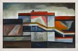 Charles Herbert Smales Tole, Buildings with Ramp, oil on board