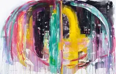 Gretchen Albrecht, Night Lake, acrylic, collage and watercolour