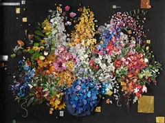Peter Madden, Flowers and Vases, mixed media collage